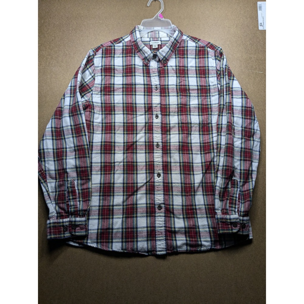 LL Bean Mens XL Regular Plaid Button Down Shirt Red White Long Sleeve Flannel